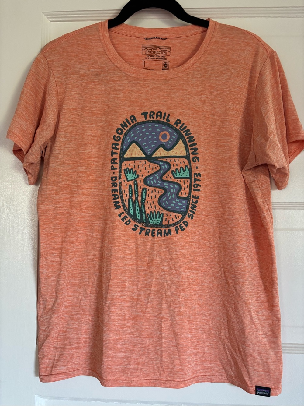 Patagonia orange trail running design capilene cool daily shirt